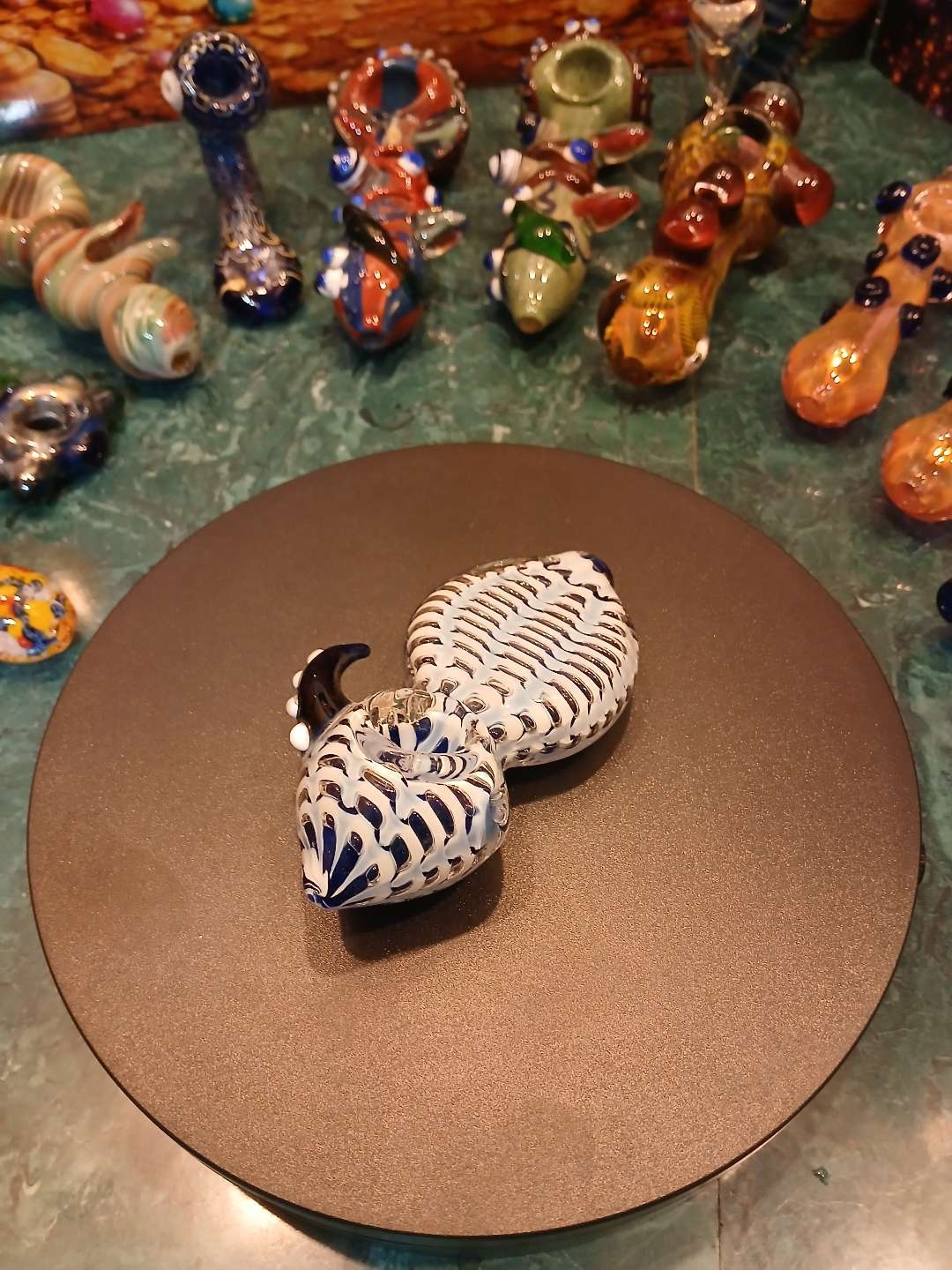 Blue & White Stripes Flat Heady Glass Piece image 0