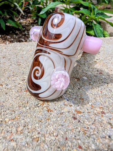 Preview pic of KNW Glass 2019 Signed Heady Swirl Hammer Bubbler – Pink Slime Accents