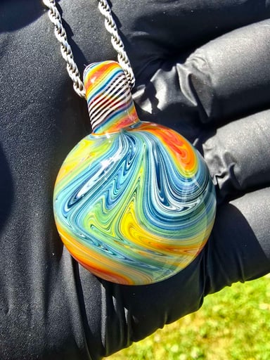 Preview pic of Rainbow Suminagashi Pendant