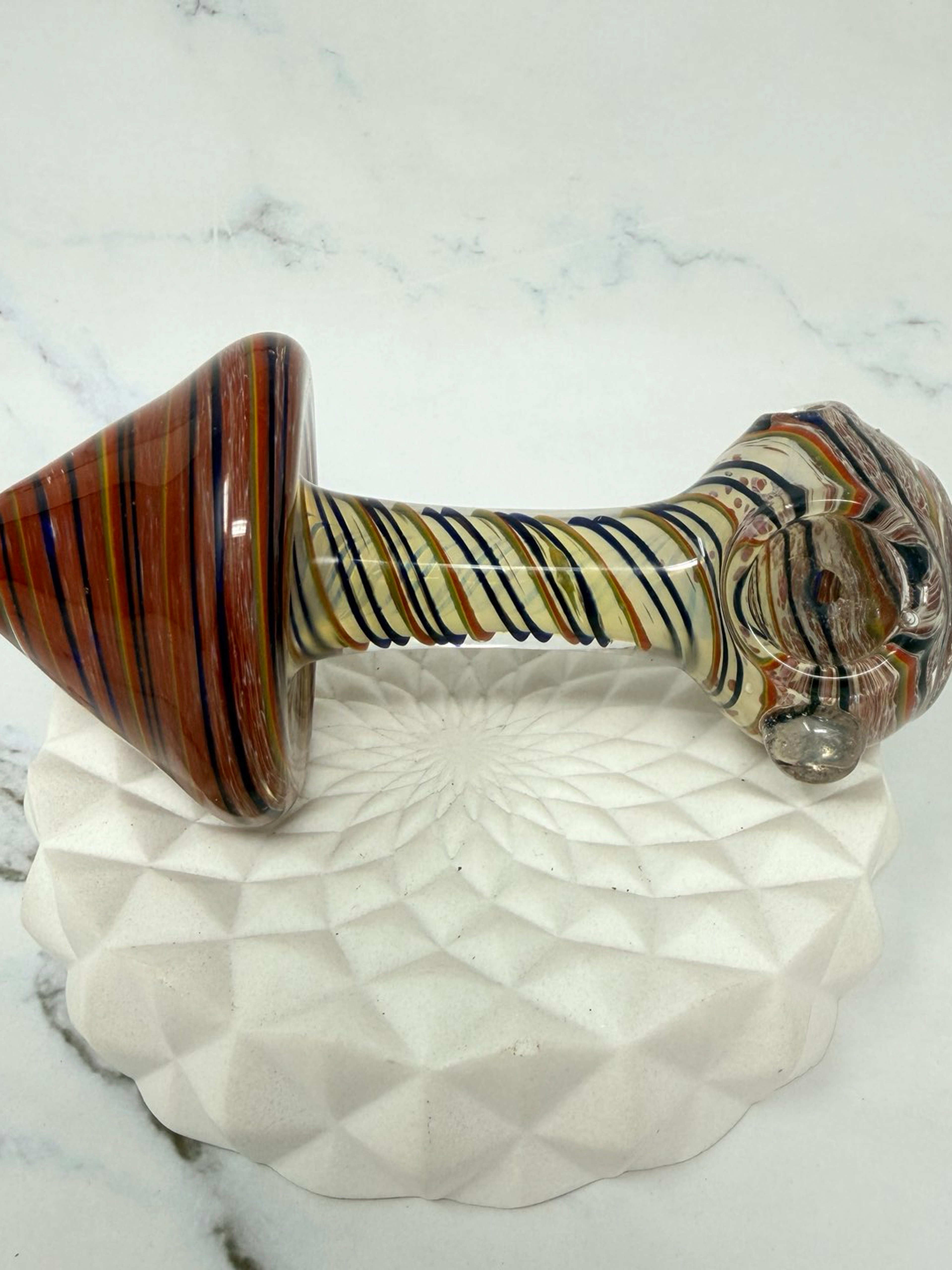 Preview pic of 4.5” Handmade Red Cap Mushroom Swirl Color Changing Smoking Glass Pipe