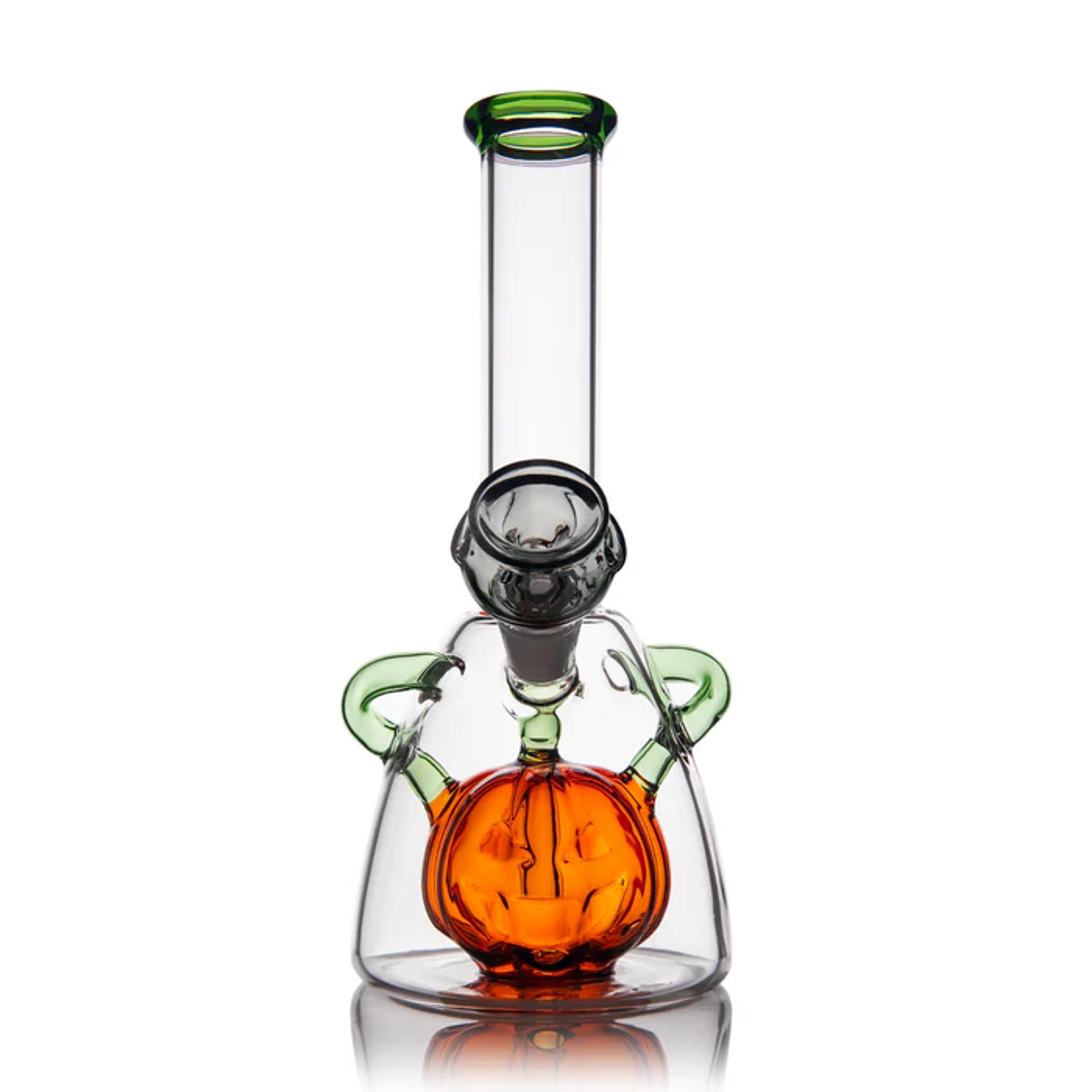 Preview pic of MJ Arsenal 2023 Halloween Edition Sunken Pumpkin Bong / Dual Side to Side Tube Recycling Beaker with Pumpkin Face Ice Catch