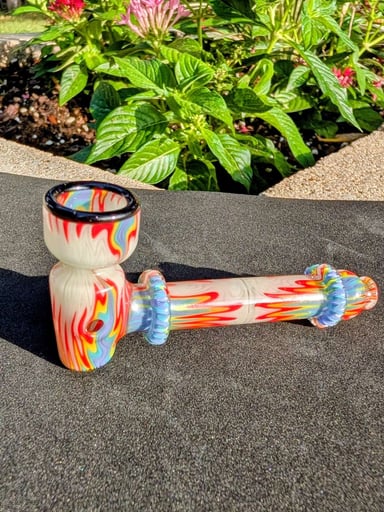 Preview pic of Fully Worked Andy G. Glass Hammer Pipe - Rainbow Linework Wig-Wag (Signed)