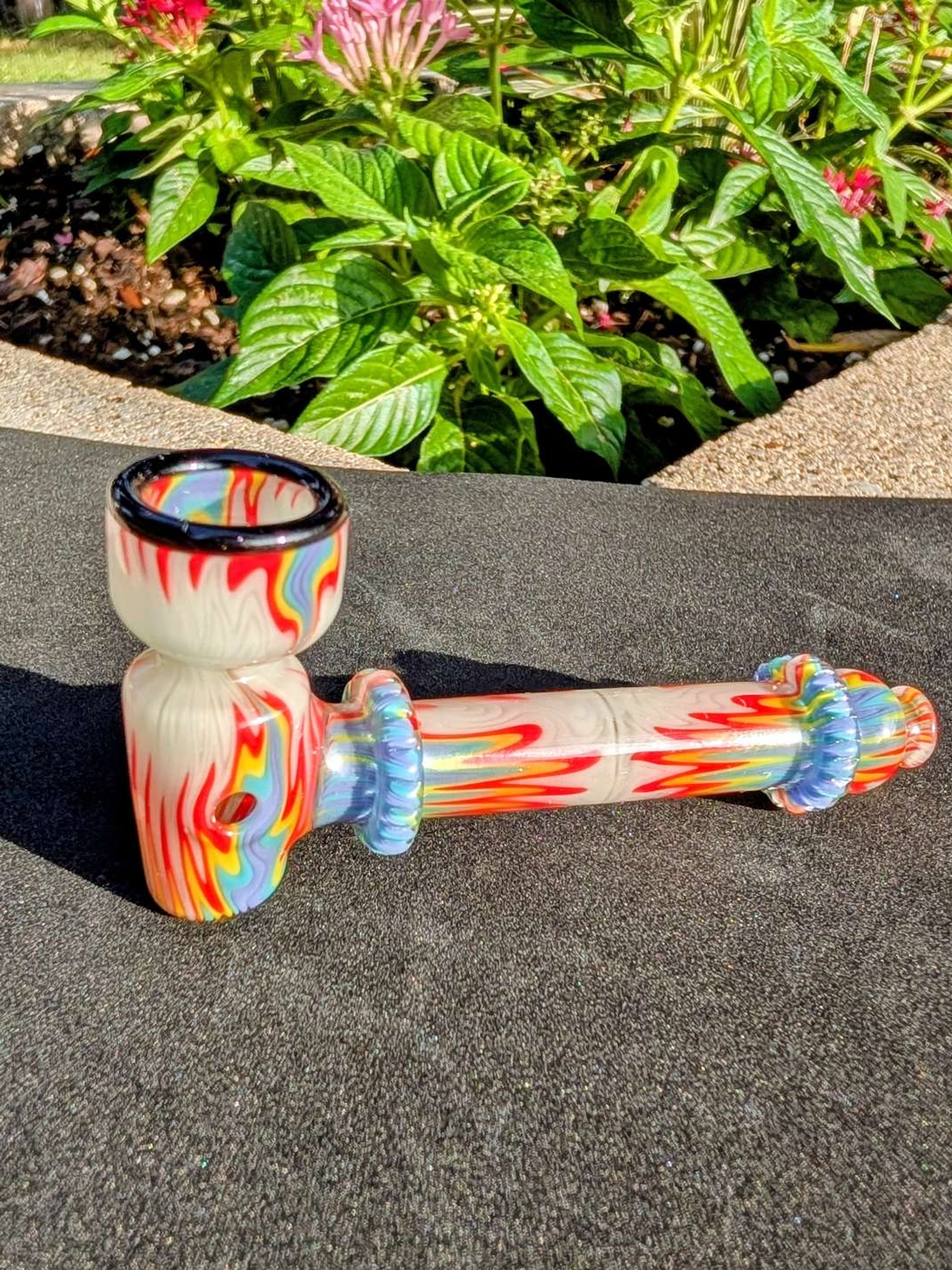 Preview pic of Fully Worked Andy G. Glass Hammer Pipe - Rainbow Linework Wig-Wag (Signed)