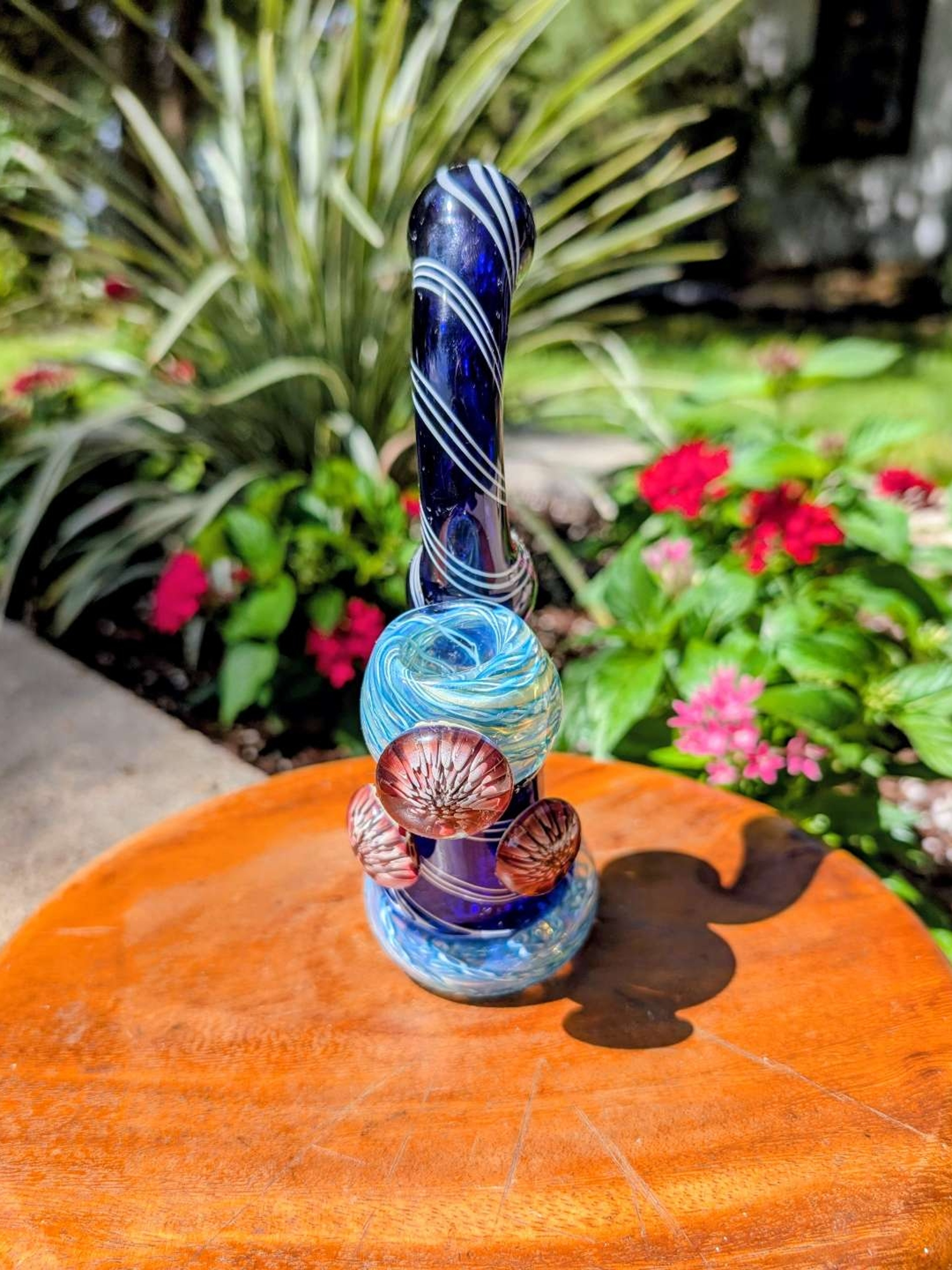Preview pic of Fully Worked Custom Sherlock Hammer Bubbler w/ 3x Deep Coral Implosions