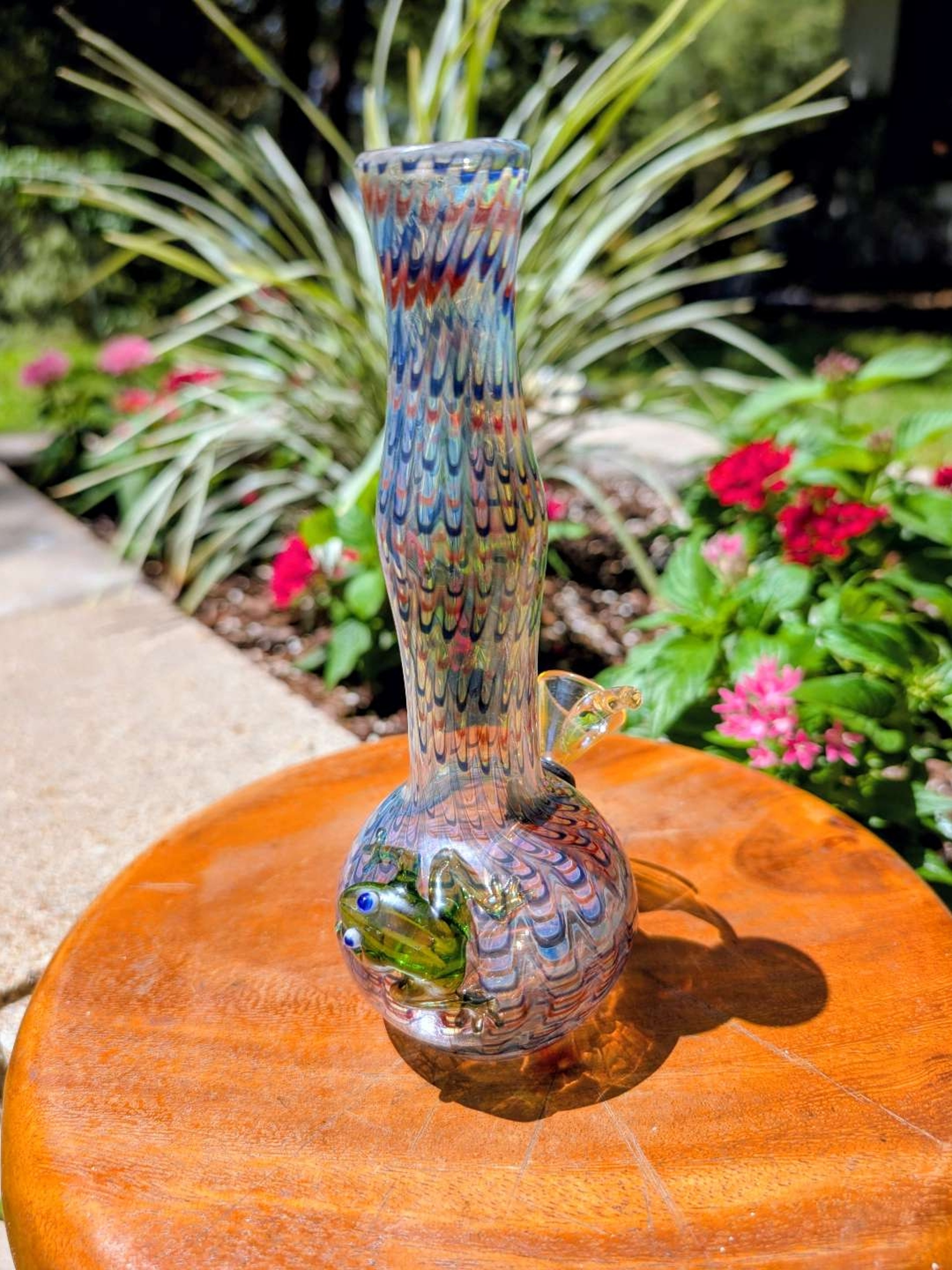 Custom 1-of-1 Hand-Blown Fumed Bubble Base Tube w/ Sculpted Frog Attachment image 0