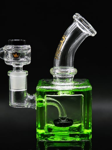 Preview pic of 6” Mini Freezable Cube Glass Bong – Green Glycerin Cooling Chamber – 14mm Bowl – Compact Water Pipe
