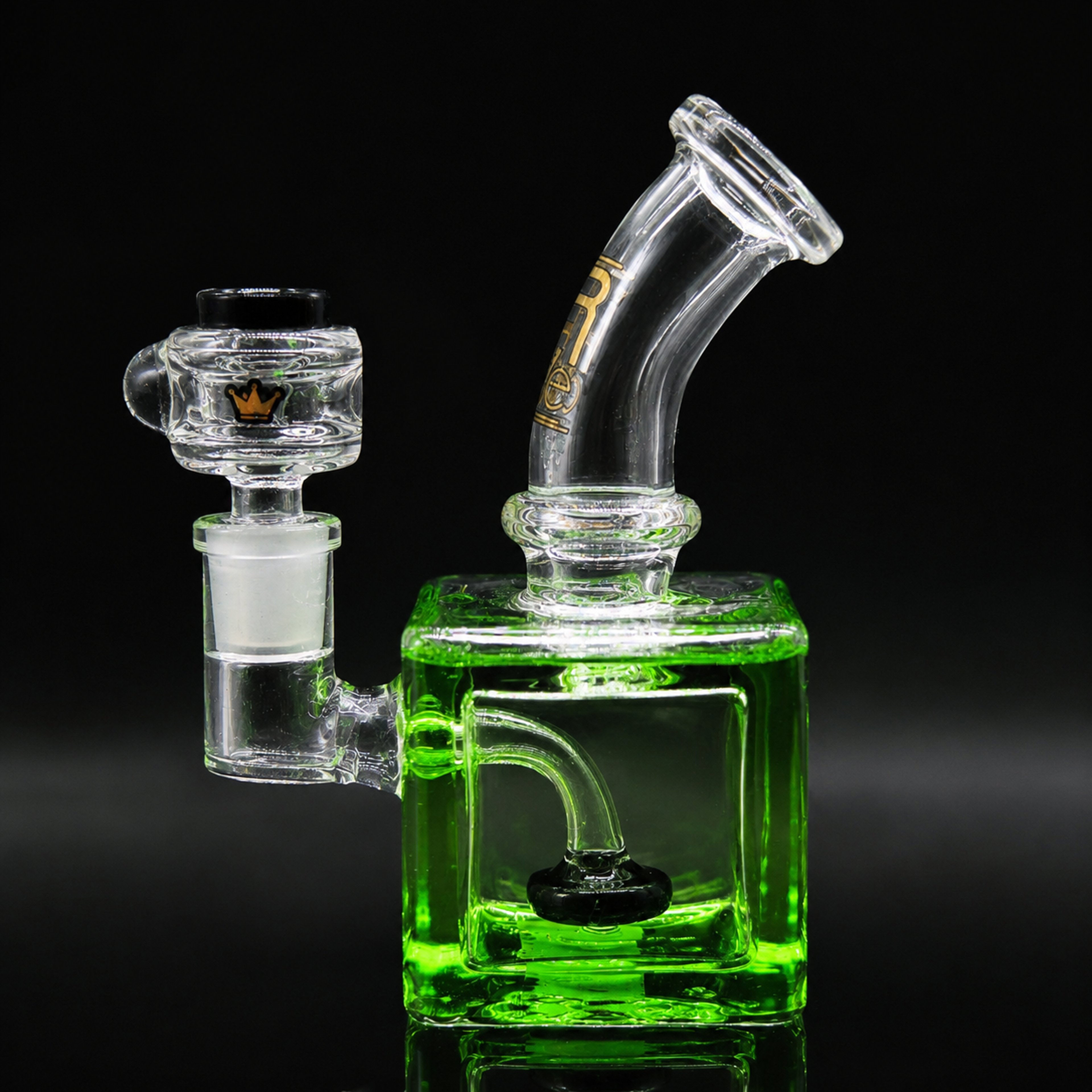 Preview pic of 6” Mini Freezable Cube Glass Bong – Green Glycerin Cooling Chamber – 14mm Bowl – Compact Water Pipe