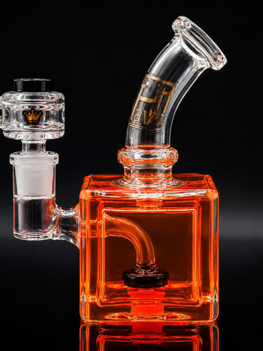 Preview pic of 6” Mini Freezable Cube Glass Bong – Orange Glycerin Cooling Chamber – 14mm Bowl – Compact Water Pipe