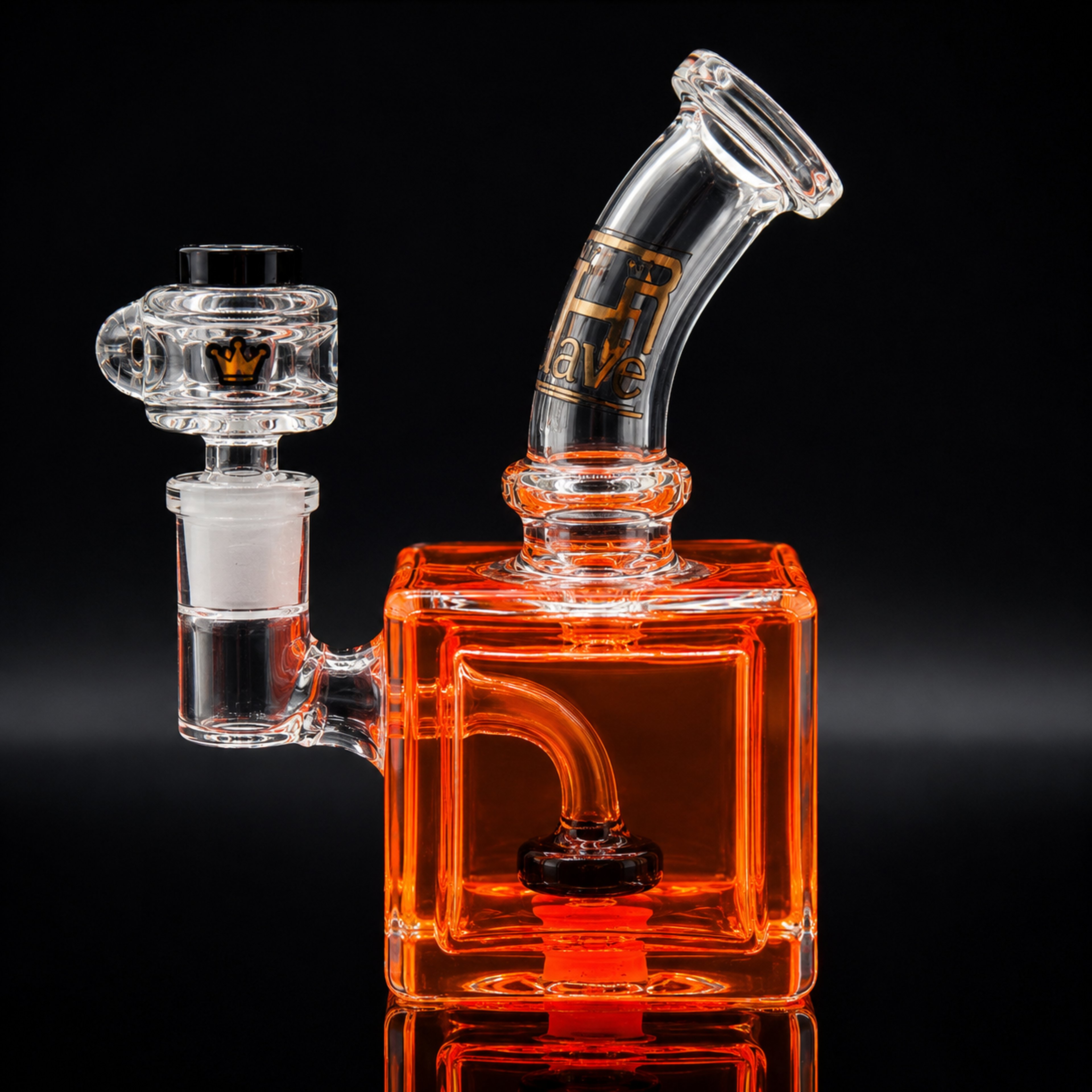 Preview pic of 6” Mini Freezable Cube Glass Bong – Orange Glycerin Cooling Chamber – 14mm Bowl – Compact Water Pipe