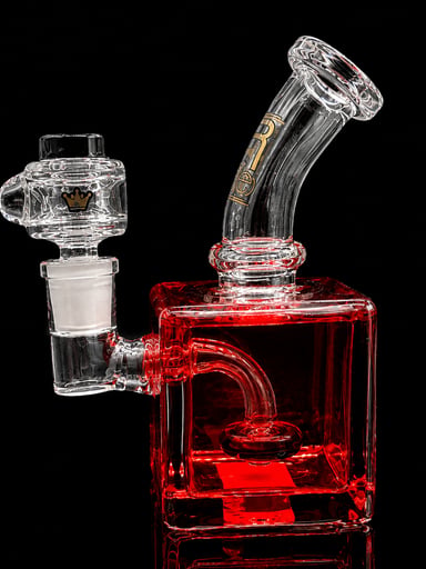 Preview pic of 6” Mini Freezable Cube Glass Bong – Red Glycerin Cooling Chamber – 14mm Bowl – Compact Water Pipe