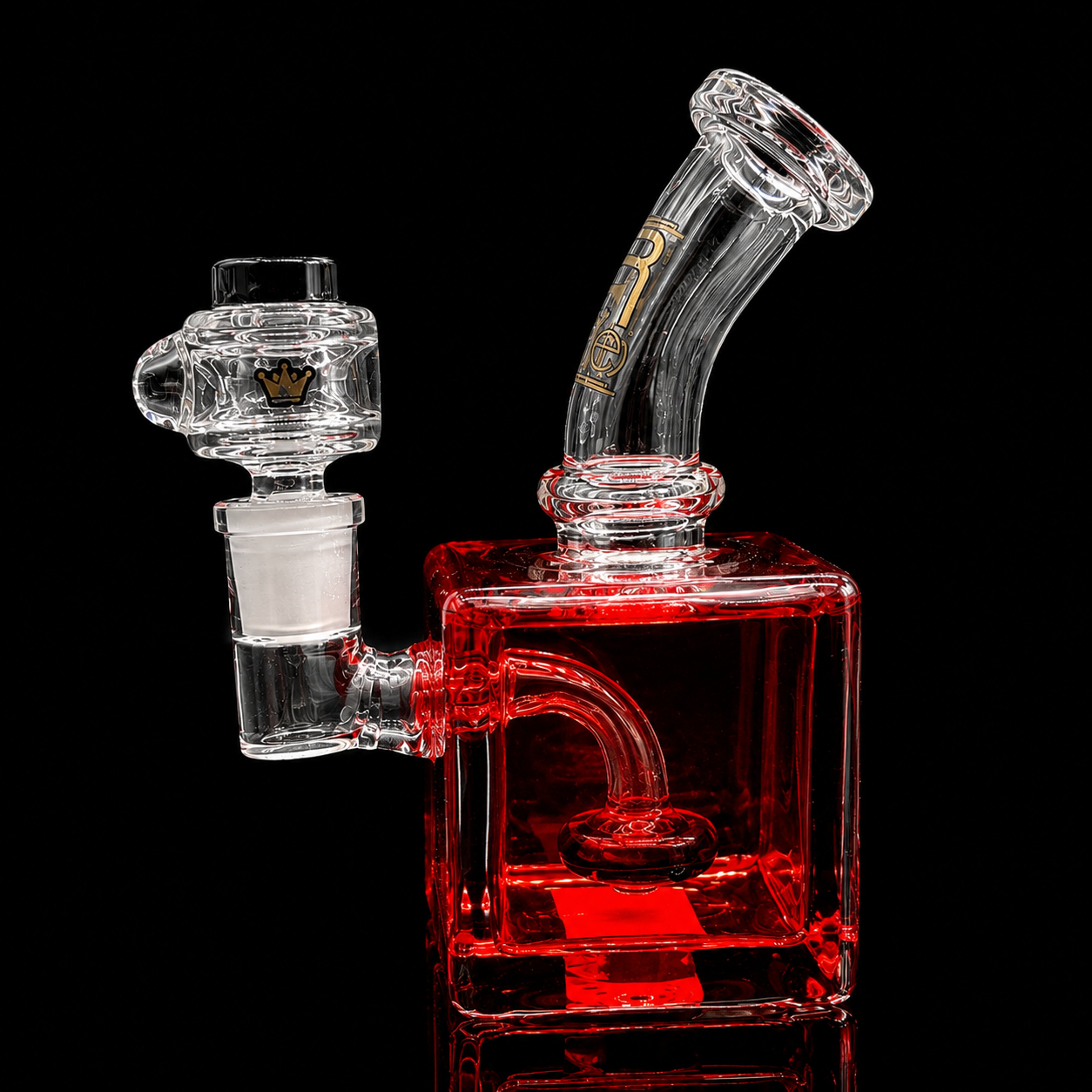 Preview pic of 6” Mini Freezable Cube Glass Bong – Red Glycerin Cooling Chamber – 14mm Bowl – Compact Water Pipe