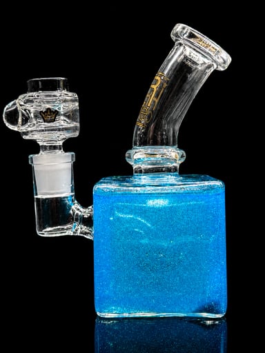 Preview pic of 6” Mini Freezable Cube Glass Bong – Blue Glycerin Cooling Chamber – 14mm Bowl – Compact Water Pipe