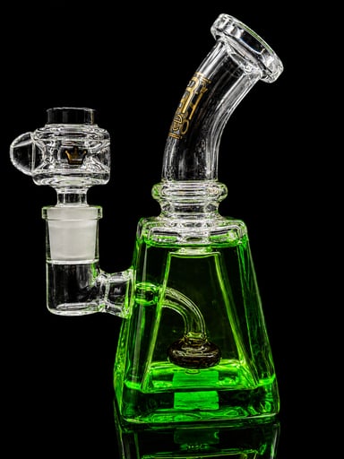 Preview pic of 6.5” Mini Pyramid Freezable Glass Bong – Green Glycerin Cooling Chamber – 14mm Bowl – Compact Water Pipe