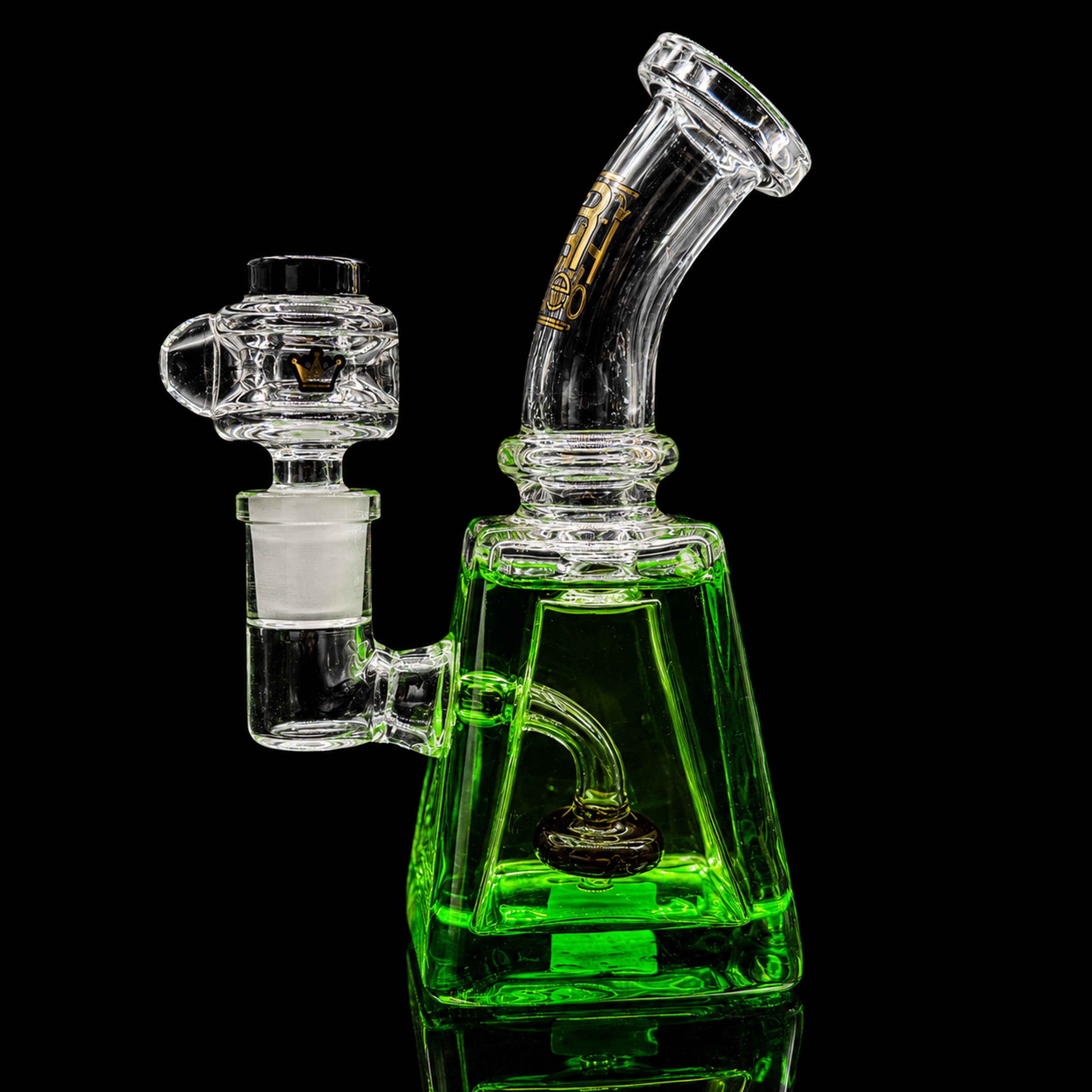 Preview pic of 6.5” Mini Pyramid Freezable Glass Bong – Green Glycerin Cooling Chamber – 14mm Bowl – Compact Water Pipe