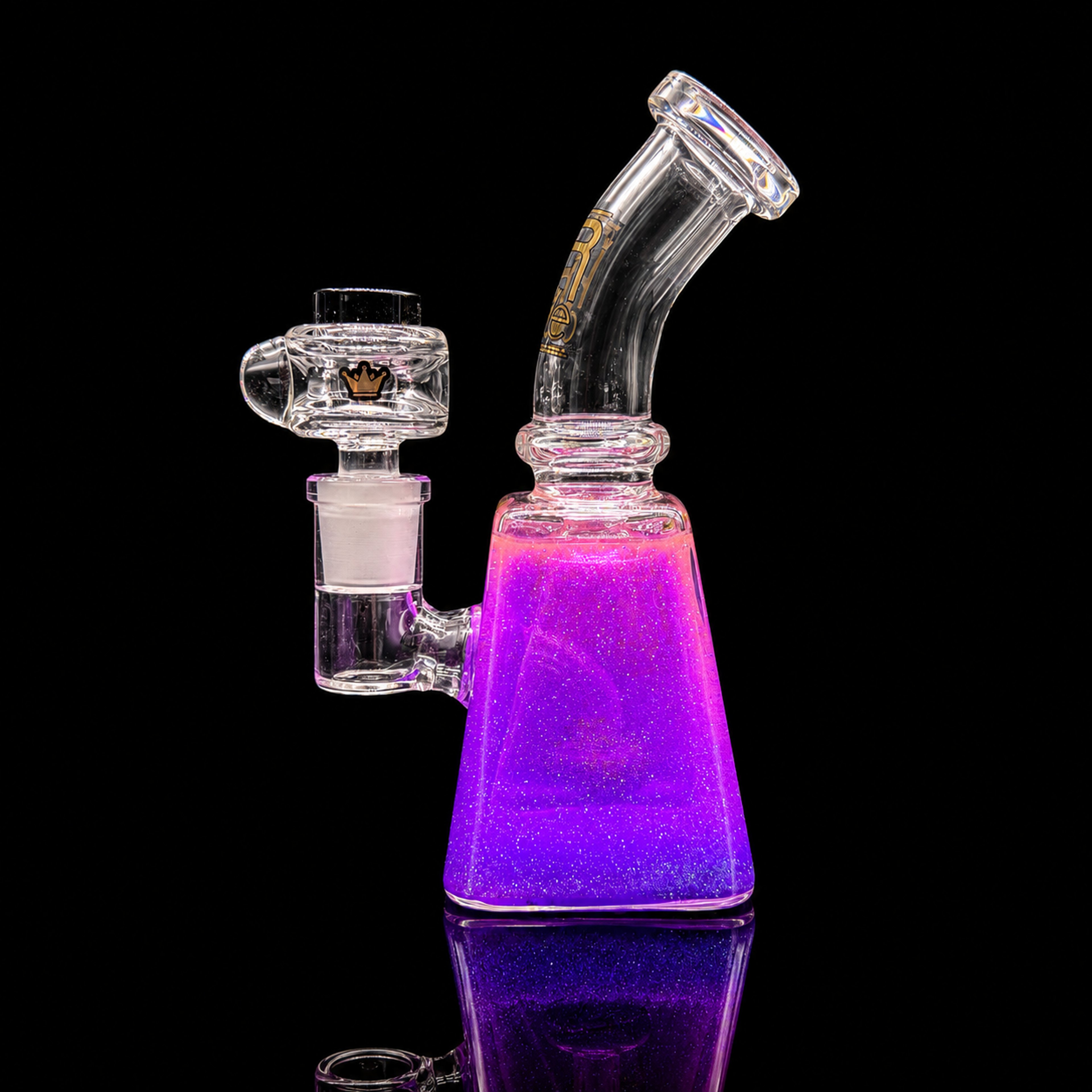 Preview pic of 6.5” Mini Pyramid Freezable Glass Bong – Purple Glycerin Cooling Chamber – 14mm Bowl – Compact Water Pipe