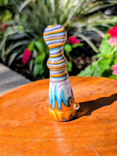 Preview pic of Authentic Heady Wig-Wag Borosilicate Glass Chillum One-Hitter Pipe by Katy Wright Glass