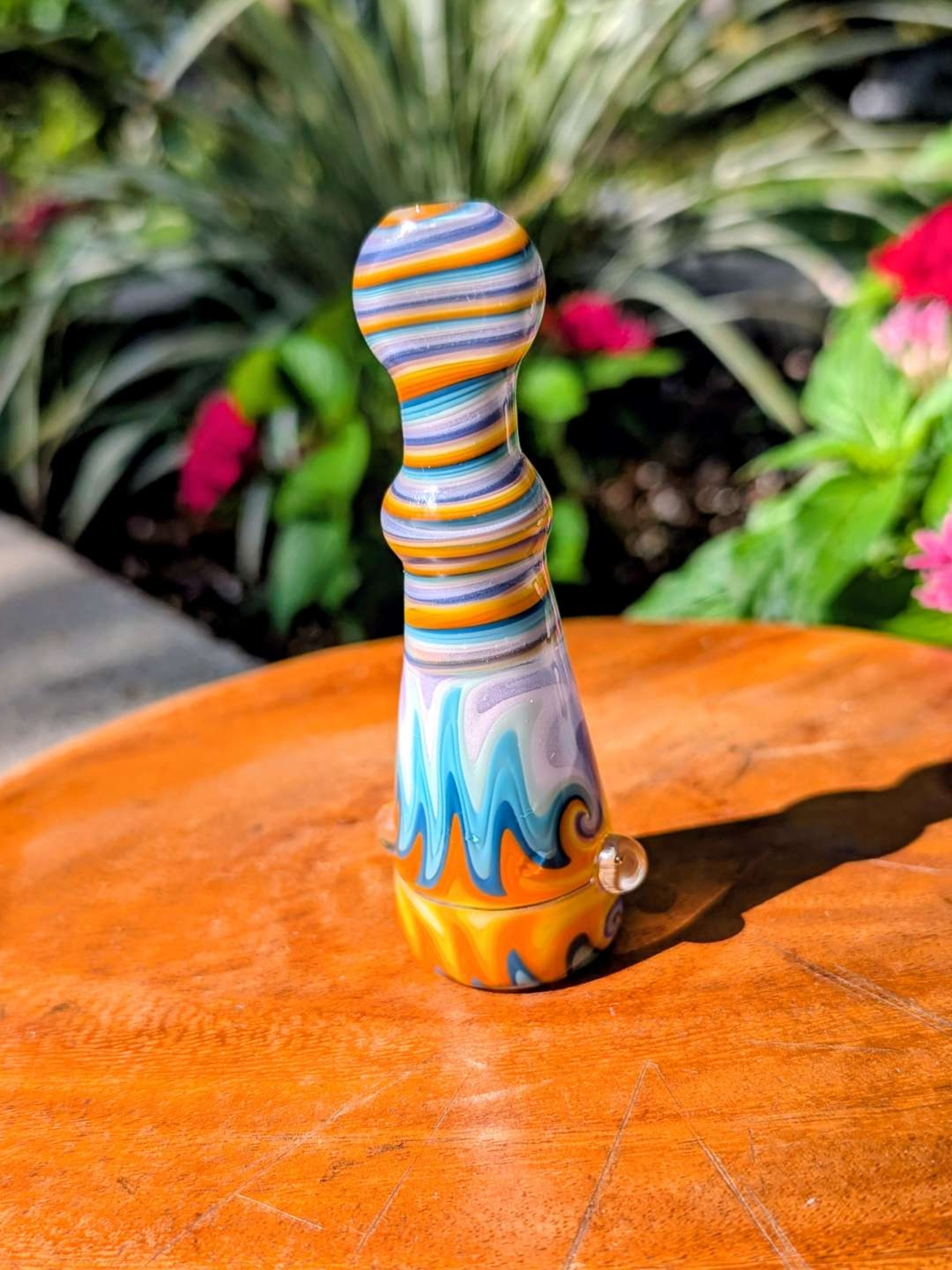 Authentic Heady Wig-Wag Borosilicate Glass Chillum One-Hitter Pipe by Katy Wright Glass image 0