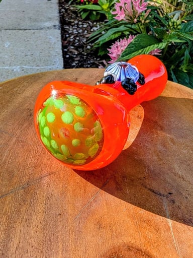 Preview pic of Glass Spoon Hand Pipe – Opaque Orange with 3D Sea Turtle Design