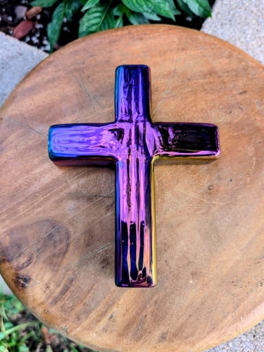 Preview pic of Dichroic Aurora Iridescent Cross Pipe - Deep Purple/Blue Shifter