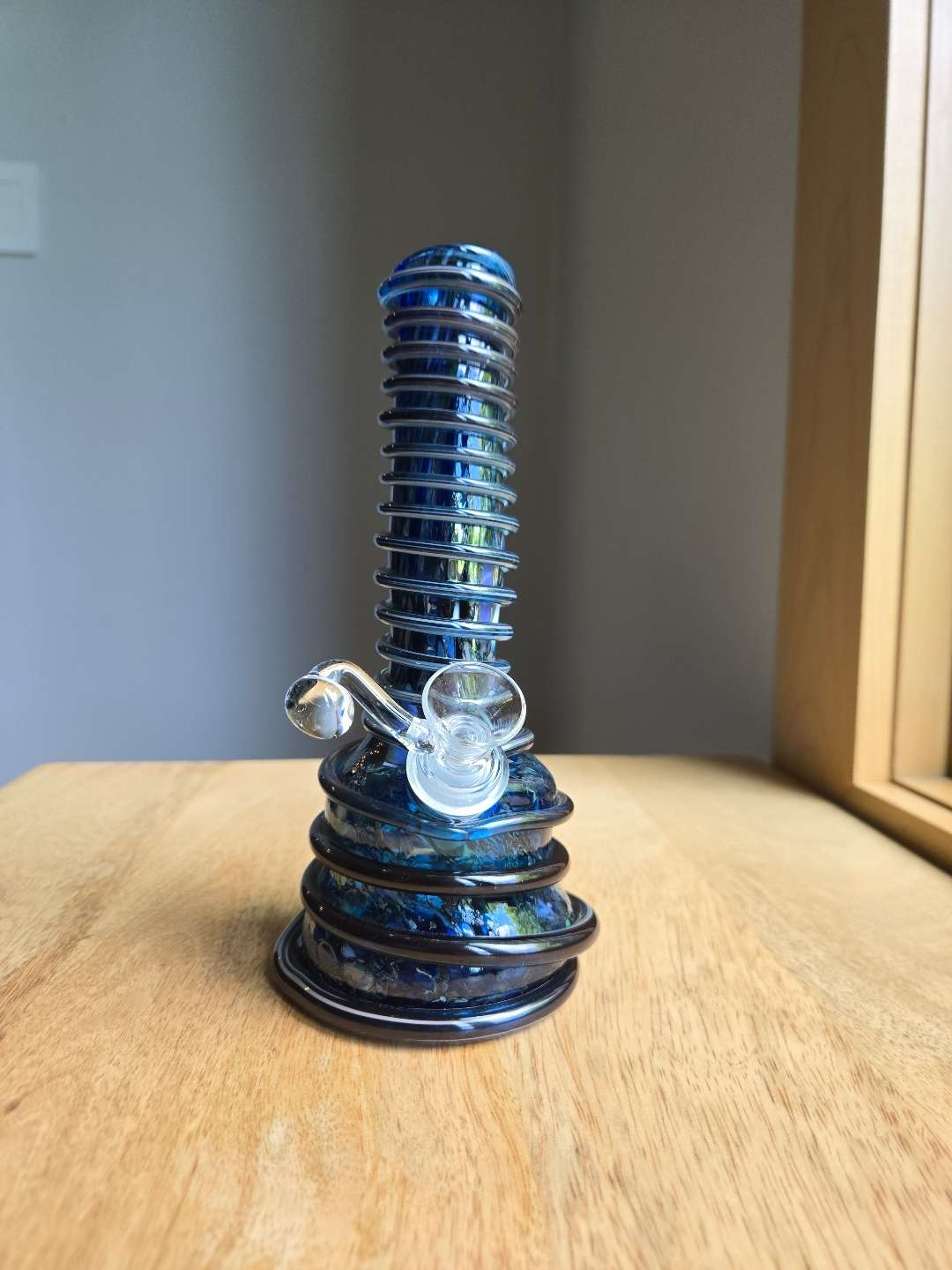 Preview pic of Special K 8 Inch Blue Multi Ring Bell Bong
