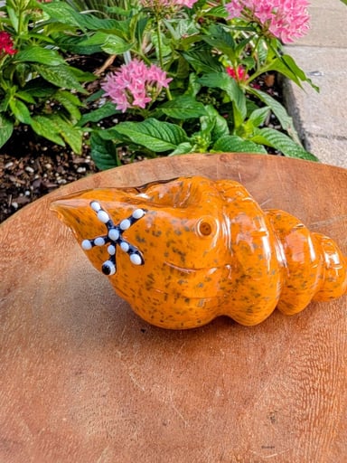 Preview pic of Dual-Sided Oceanic Conch Shell Glass Hand Pipe (Starfish & Crab)