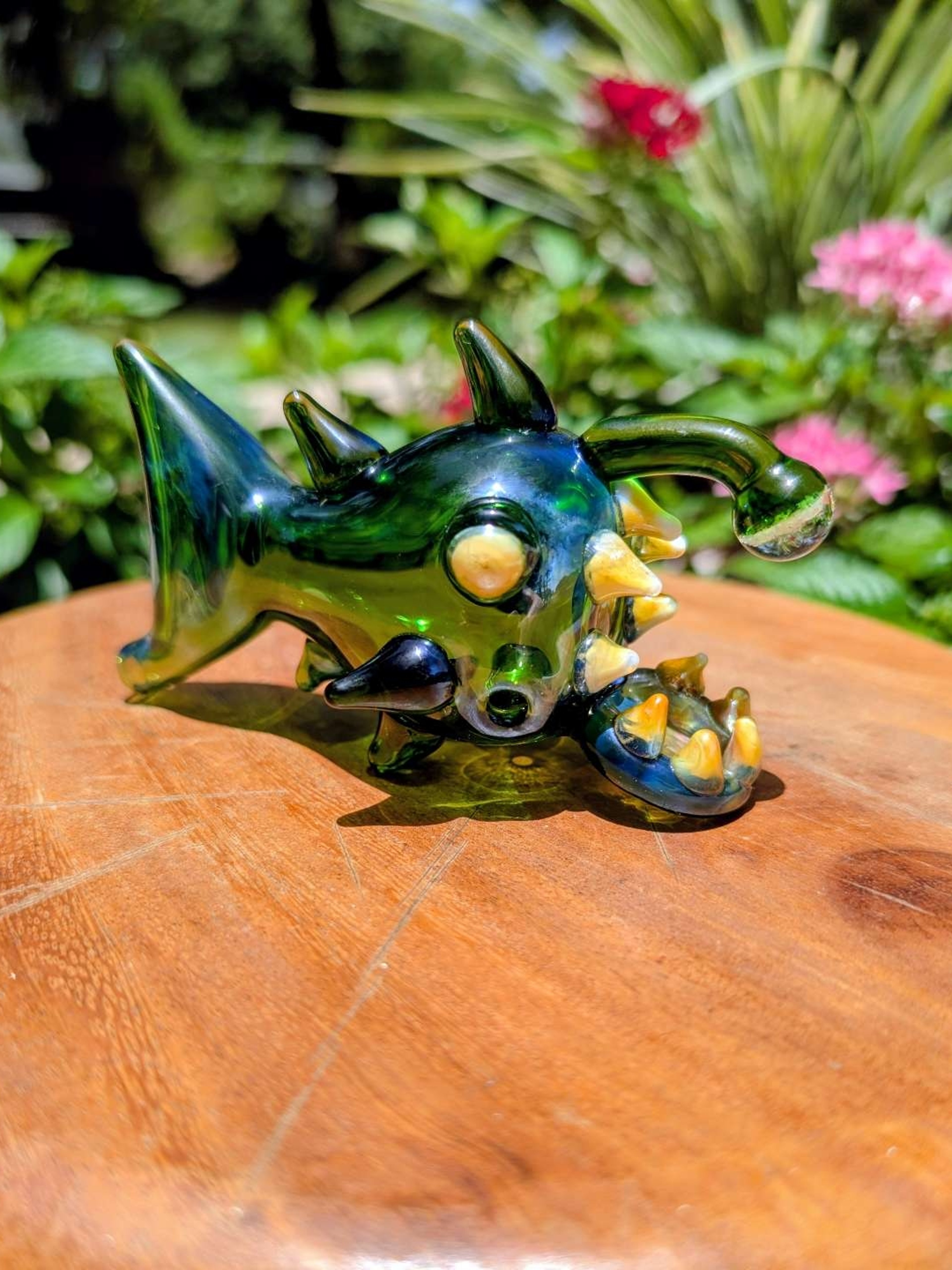 Preview pic of Apollo Glassworks Hand Blown Glass Angler Fish Pipe — Black-Light Reactive Lure
