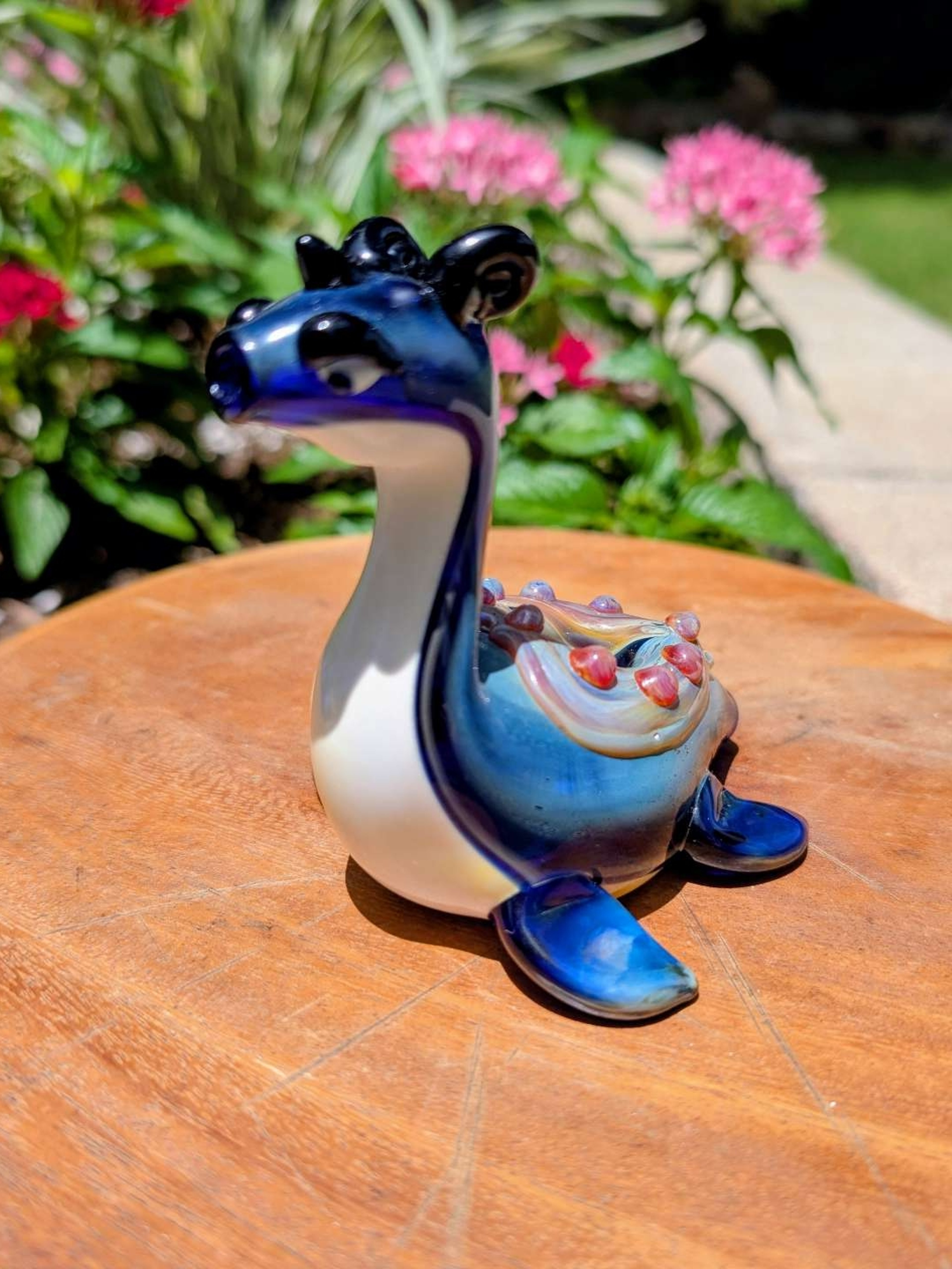 Preview pic of Apollo Glassworks Loch Ness Monster Glass Pipe HP321 - Blue / White Nessie -