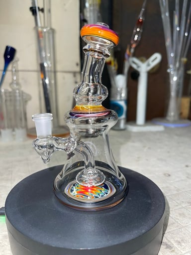 Preview pic of 5.5” tall 10mm joint, amber purple accents, 4 slits perc