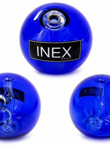 Preview pic of INEX Cobalt Blue Glass Orb Water Pipe / Functional Art Piece – Rare Vintage Collectible – Excellent Condition