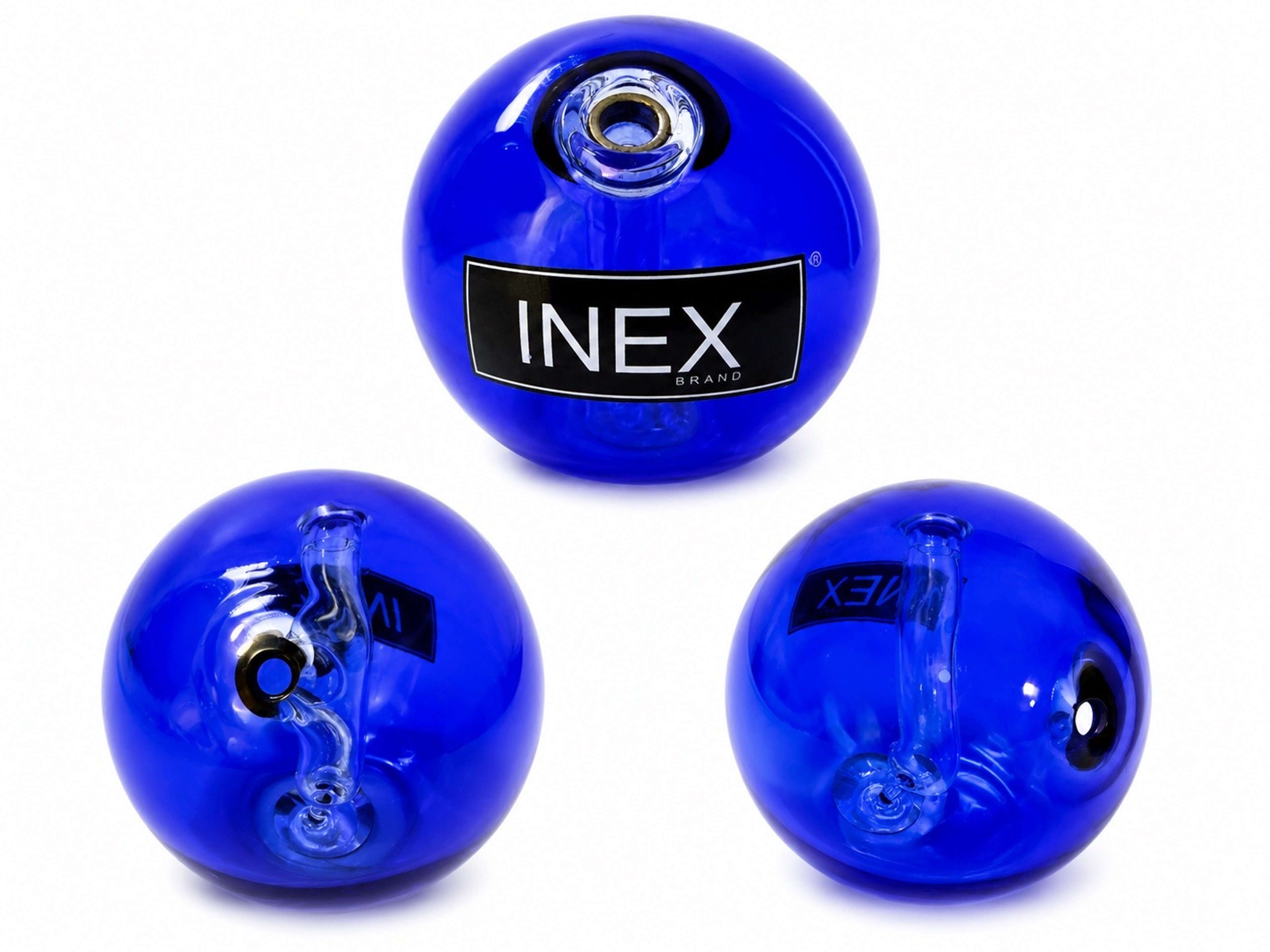 Preview pic of INEX Cobalt Blue Glass Orb Water Pipe / Functional Art Piece – Rare Vintage Collectible – Excellent Condition