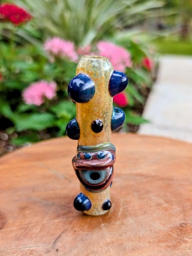 Preview pic of Pristine Horrified Glass Custom Heady Steamroller Pipe - Eyeball Art