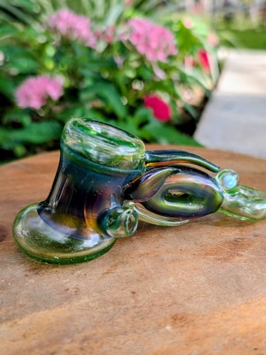 Preview pic of Pristine Matt Z Custom Heady Glass Sidecar Hammer - Hollow Donut Body, Opal & Fumed