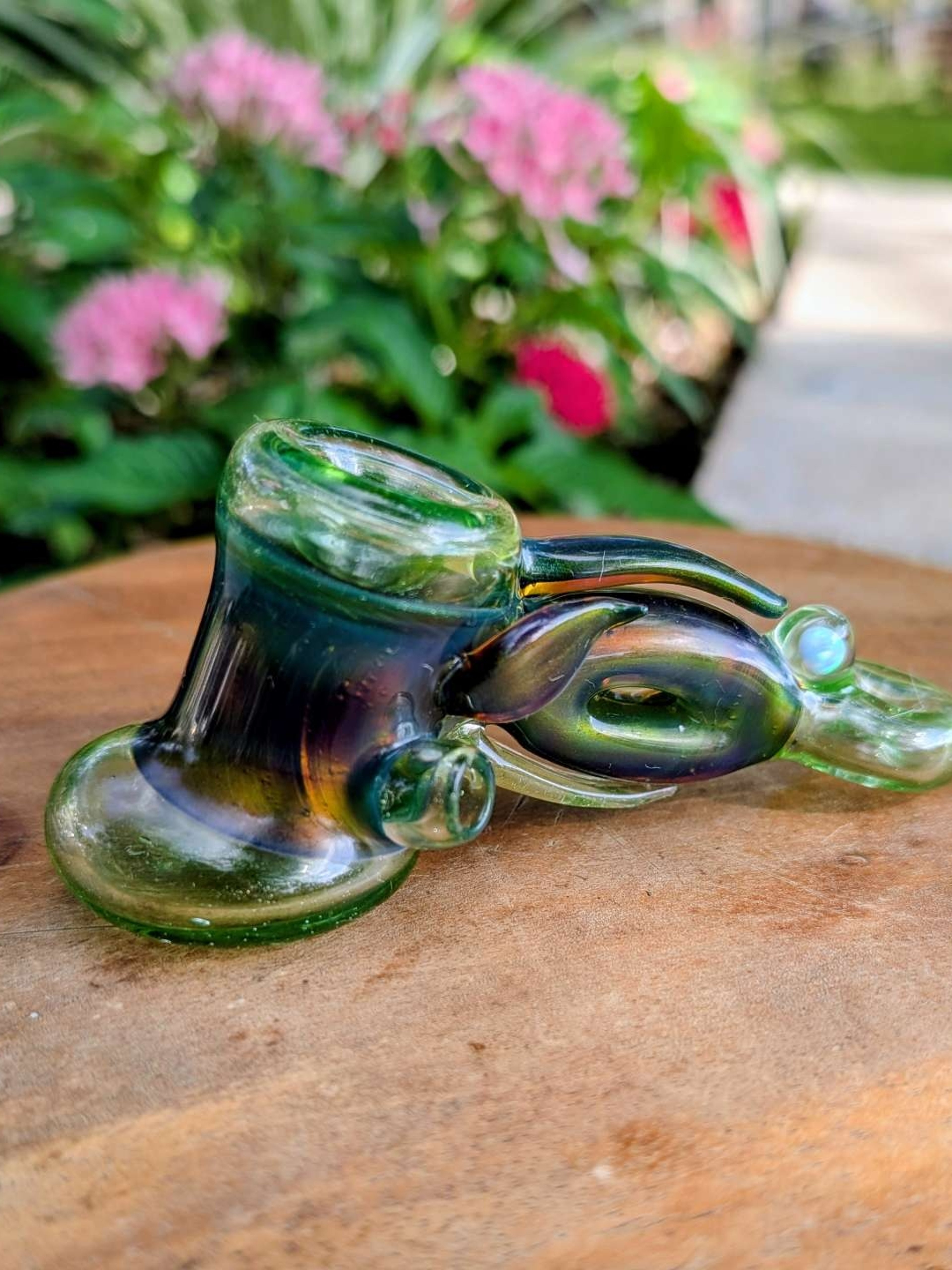 Pristine Matt Z Custom Heady Glass Sidecar Hammer - Hollow Donut Body, Opal & Fumed image 0