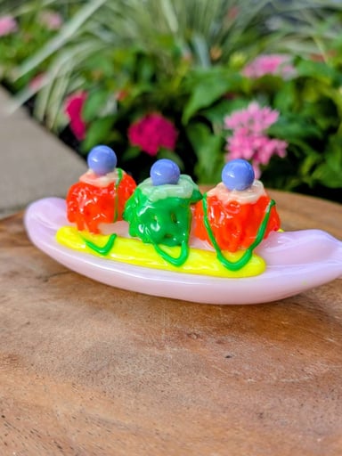 Preview pic of Empire Glassworks Pristine UV Banana Split Spoon Pipe – Pink/Neon Green/Yellow