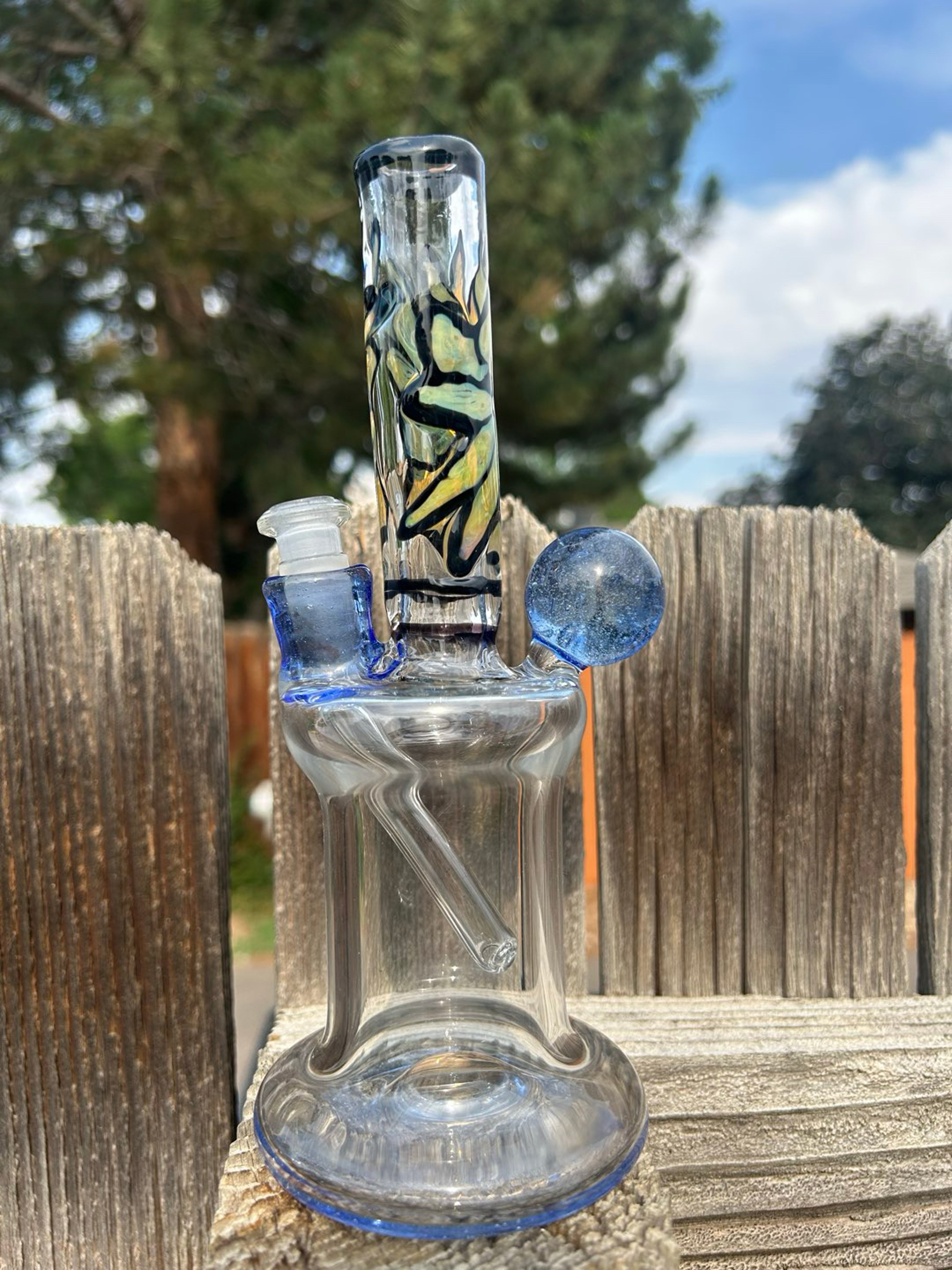 Preview pic of 10mm 90° removable downstem, UV reactive blue dream marble
