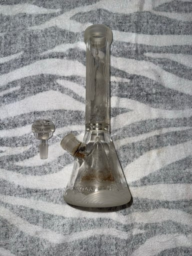 Preview pic of Milky Way Glass Water Pipe 14mm Small Etched Beaker w/ Bowl - Frosted Design