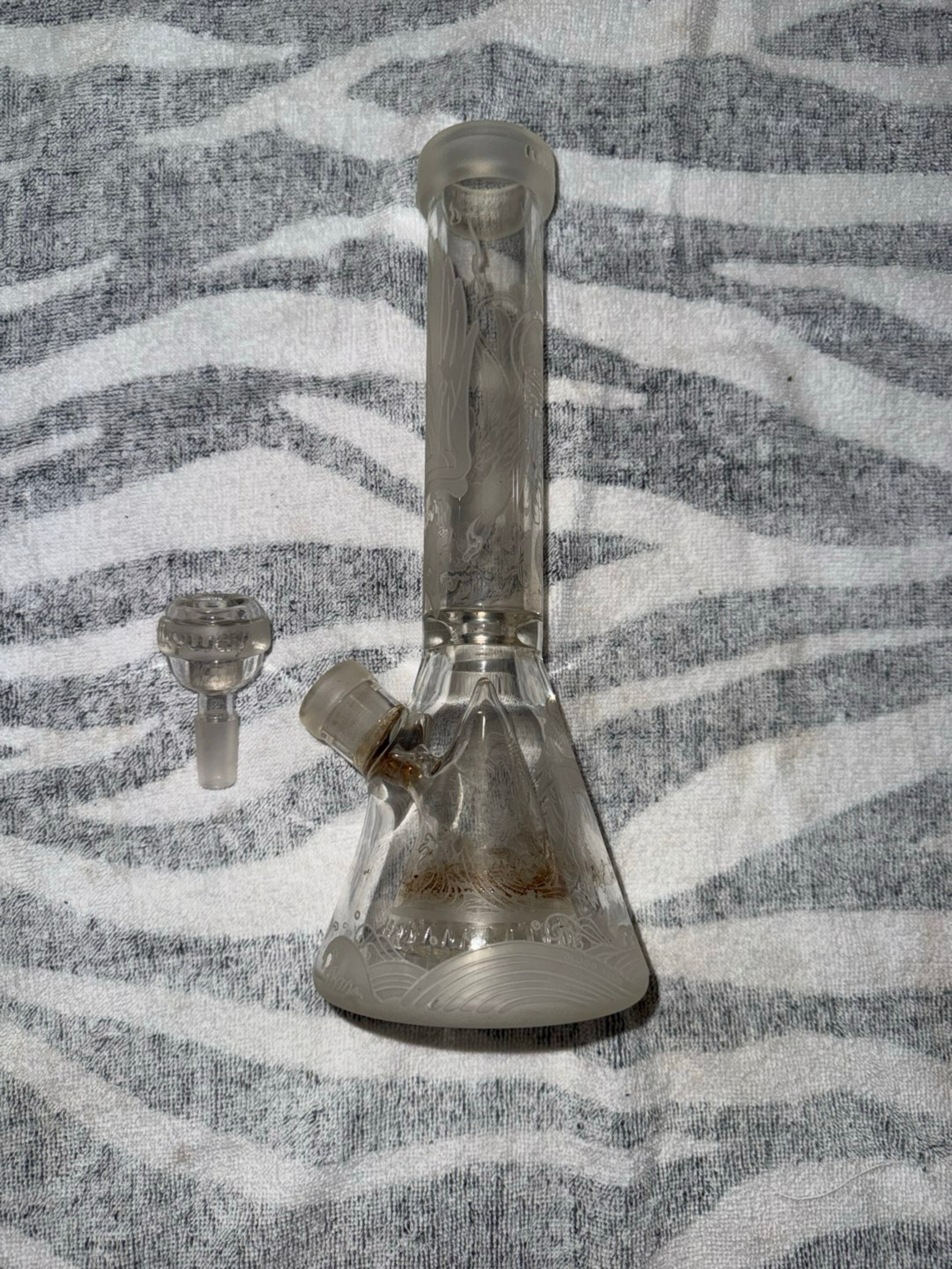 Milky Way Glass Water Pipe 14mm Small Etched Beaker w/ Bowl - Frosted Design image 0