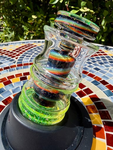 Preview pic of Spider Glass Puffco Peak Rainbow Crushed Opal (cropal) glass attachment top