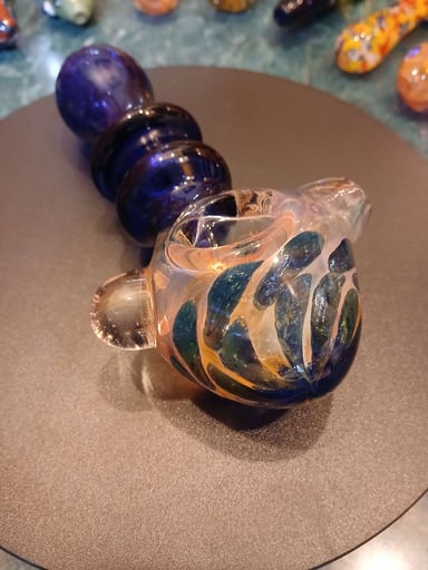 Preview pic of Pink  Blue  & Green Gold Fumed Dicro Heavy Hand Pipe