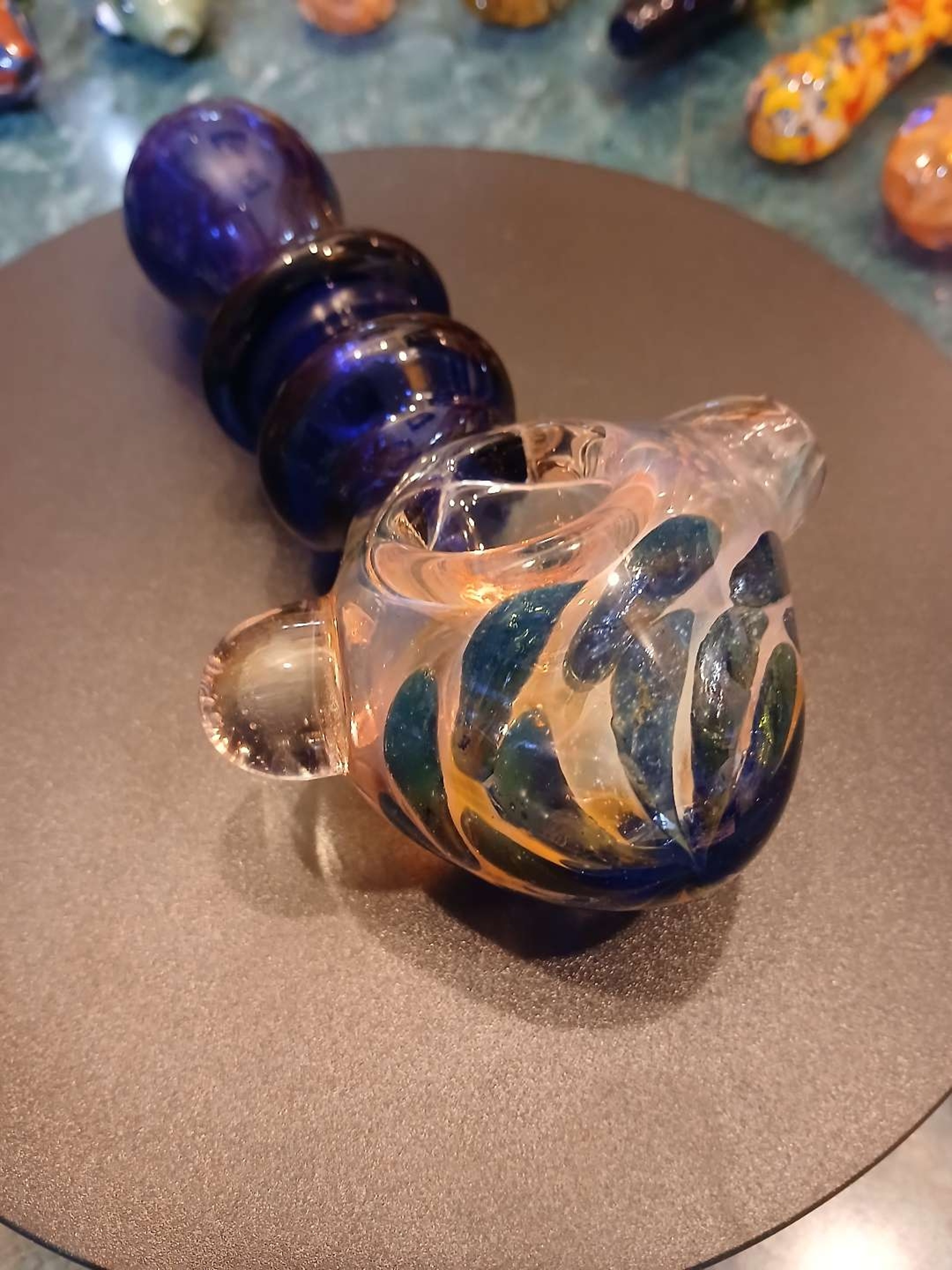 Preview pic of Pink  Blue  & Green Gold Fumed Dicro Heavy Hand Pipe