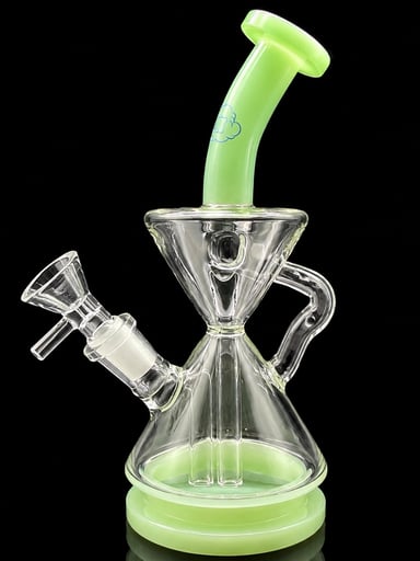 Preview pic of LUTO 8” Recycler Glass Water Pipe w/ 14mm Bowl | Premium Borosilicate Glass | Green
