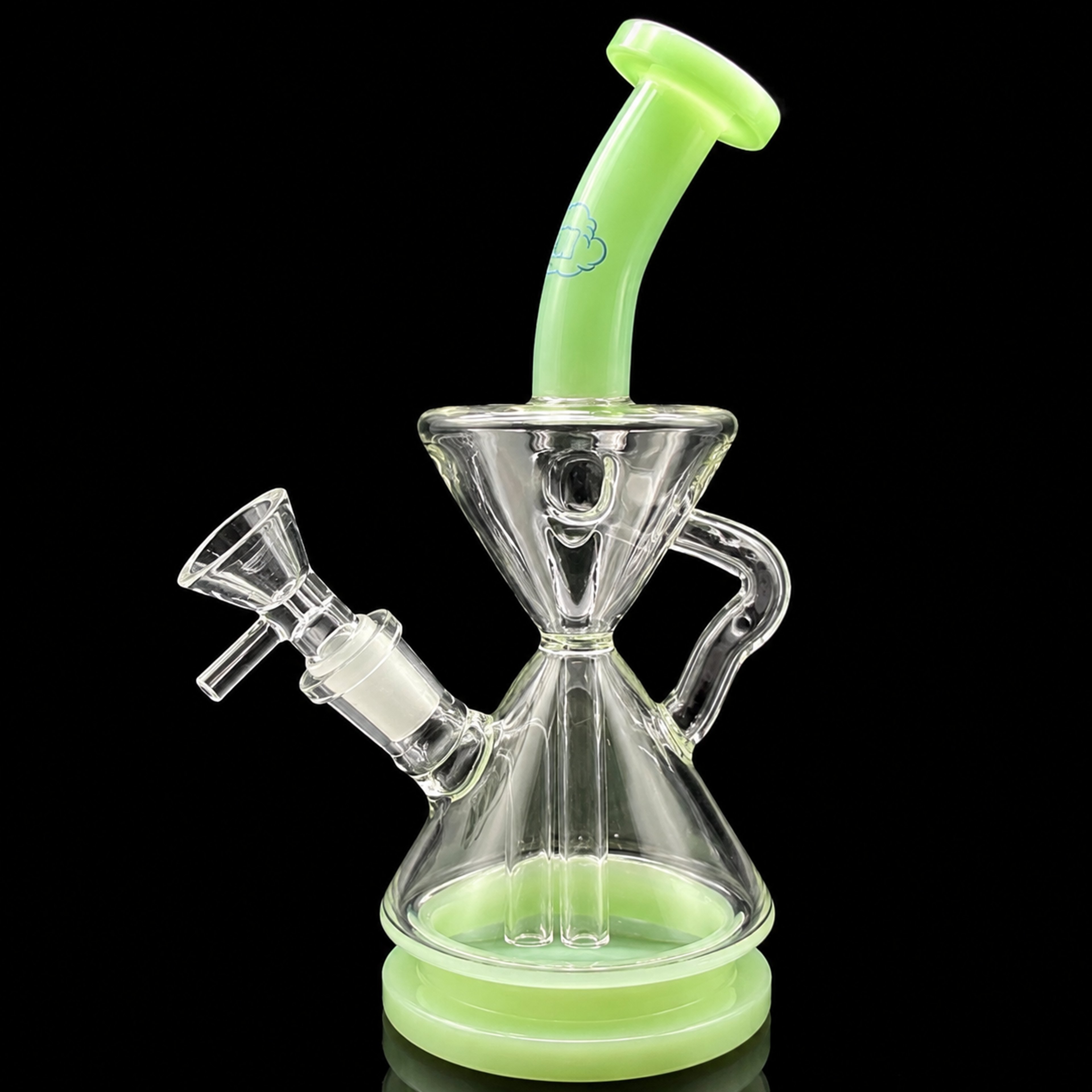 Preview pic of LUTO 8” Recycler Glass Water Pipe w/ 14mm Bowl | Premium Borosilicate Glass | Green