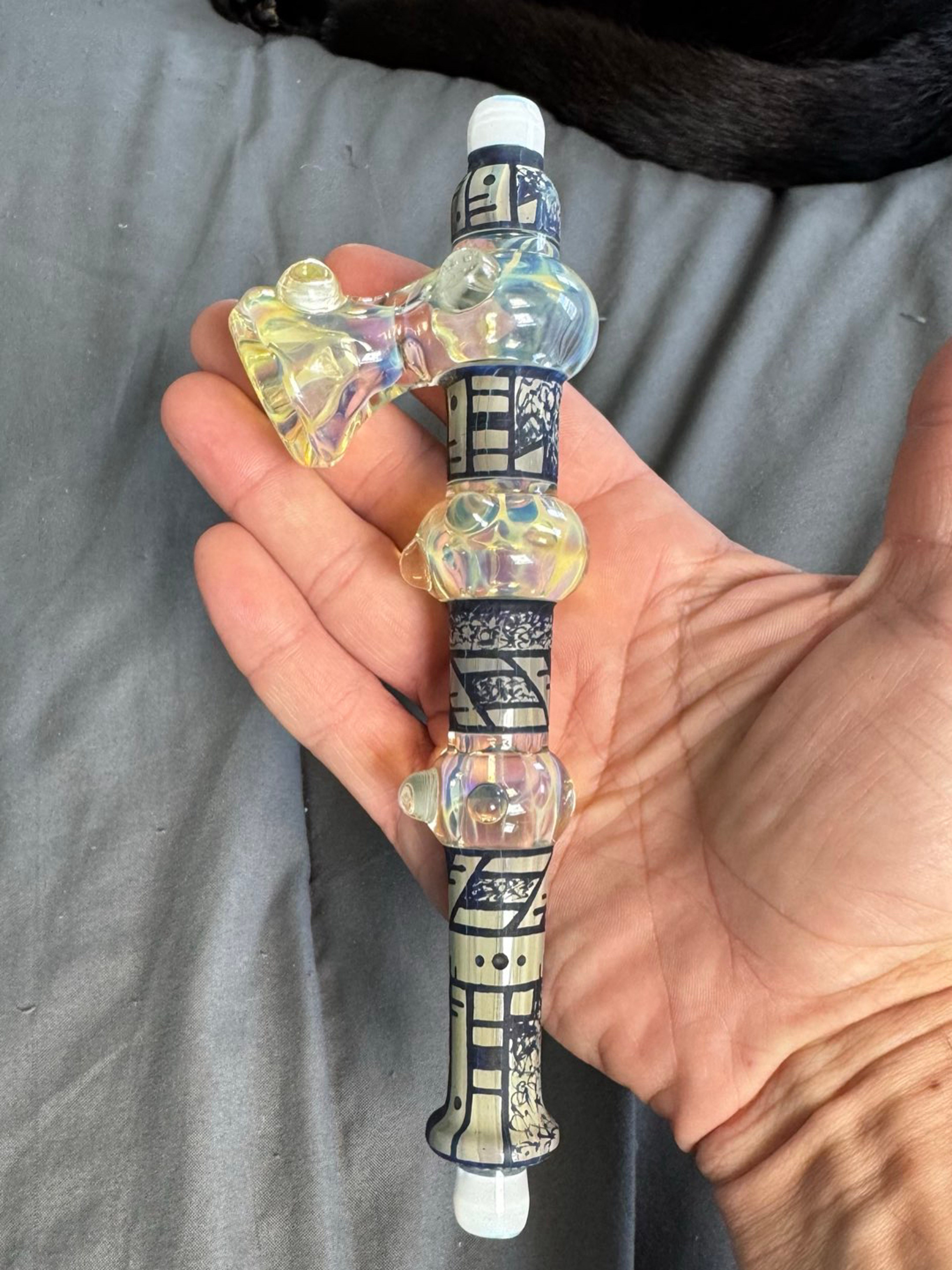 Preview pic of 🔥7.5” CORKIS  PORTAL GLASS HAND CARVED/FUMED XL 7 SECTION PEACE PIPE CORI CLARK 🔥