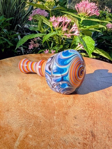 Preview pic of 2019 KNW Glass (Kyle Wilson) Signed Pastel & Orange Linework Spoon Pipe