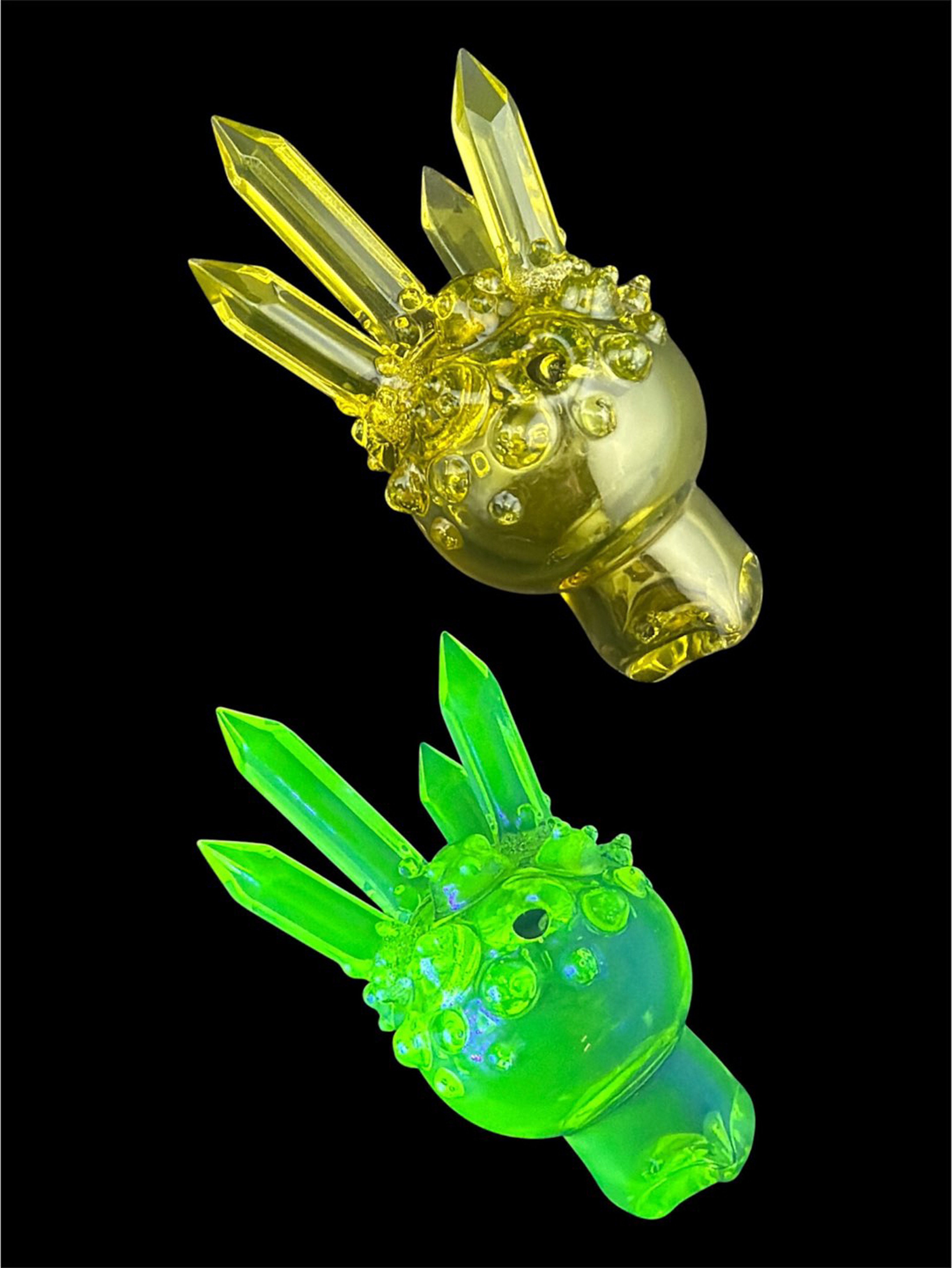 Preview pic of Brand New Based Glass UV Green Crystal Growth Spinner Bubble Carb Cap