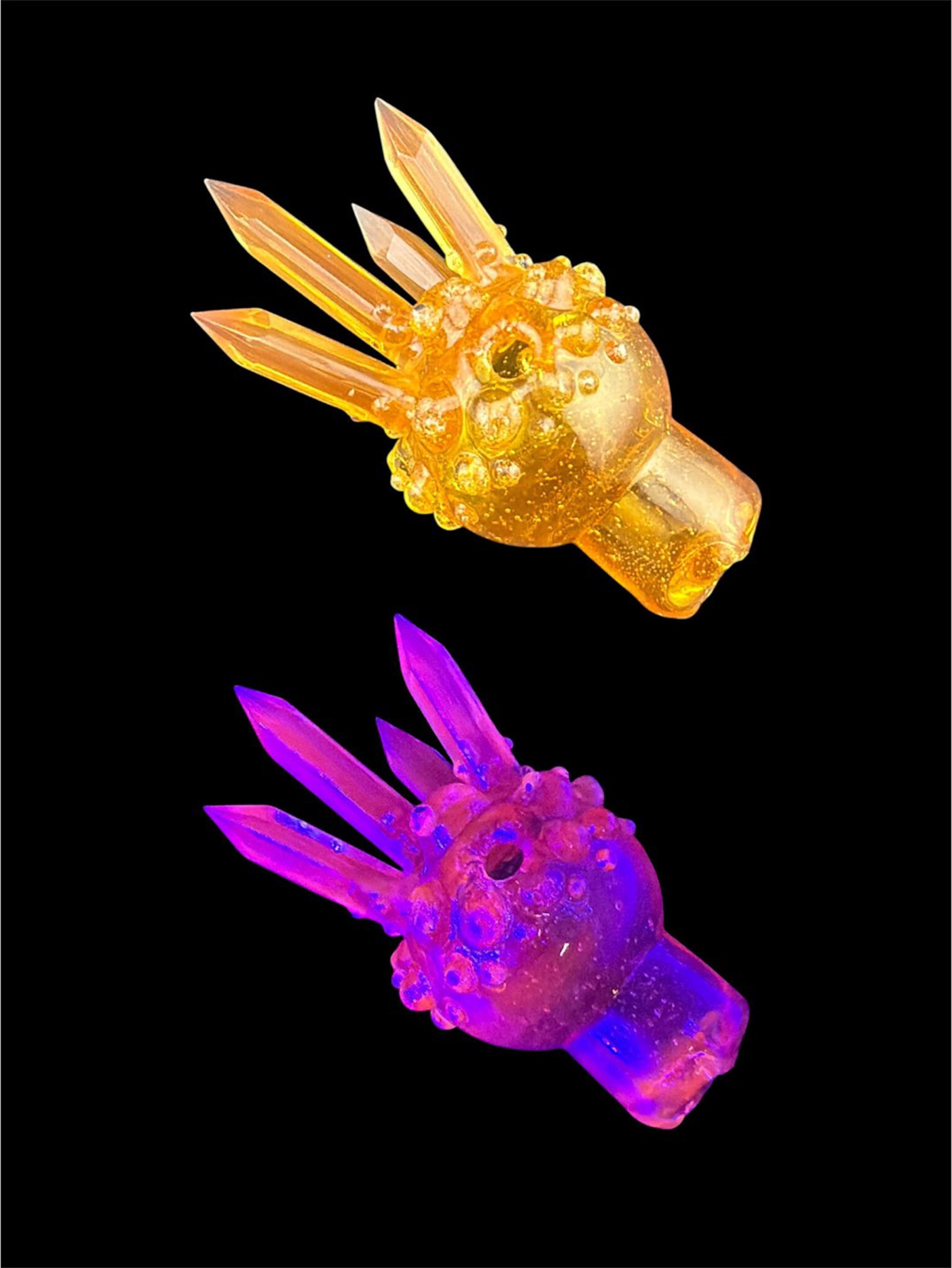 Preview pic of Brand New Based Glass Orange UV Crystal Growth Spinner Bubble Carb Cap