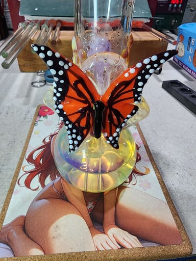 Preview pic of 44 mm 14 inch tall silver fumed Monarch Butterfly Bong