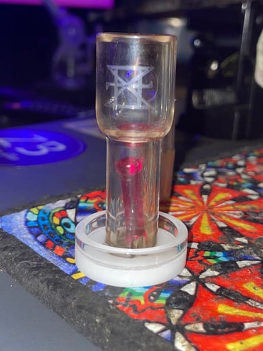 Preview pic of Hippie Extremities Opaque Slurper + Ruby Pillar + 10mm faceted Ruby diamond valve pearl.