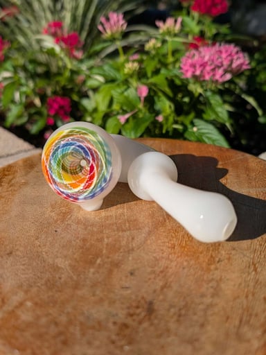 Preview pic of Technicks Glass (KNTK) 2019 Signed White-Cased Retti Spoon - Rainbow Cap