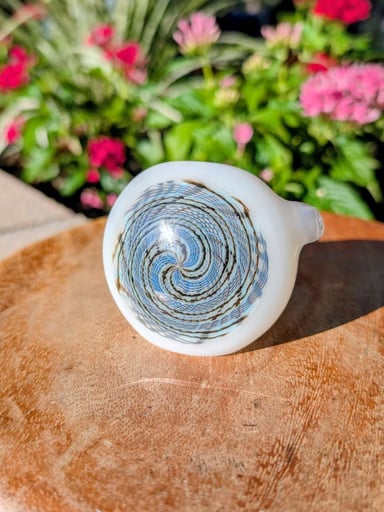 Preview pic of Technicks Glass (KNTK) 2019 Signed White-Cased Retti Spoon - Blue/Black Cap